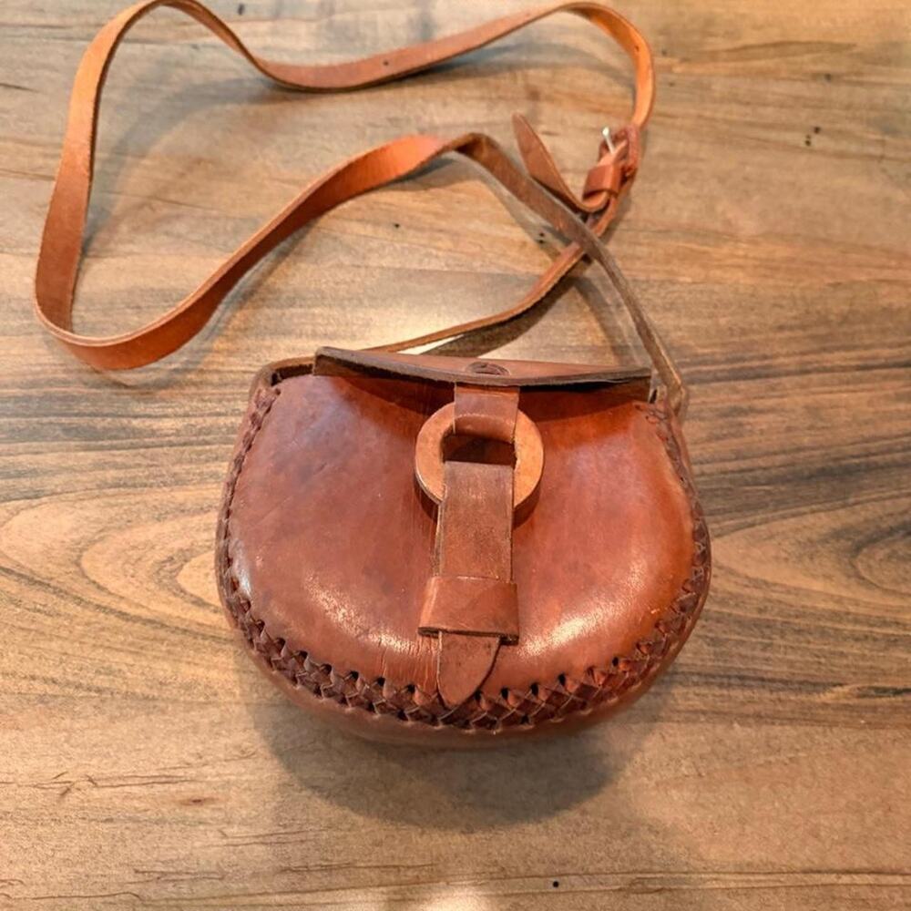 Vintage Handmade Leather Crossbody Saddle Bag Braided Boho